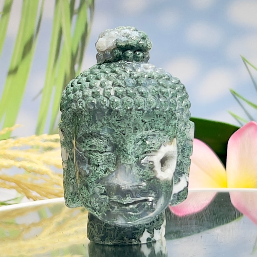 Moss Agate Buddha Crystal 218g