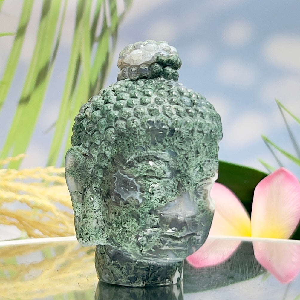 Moss Agate Buddha Crystal 218g