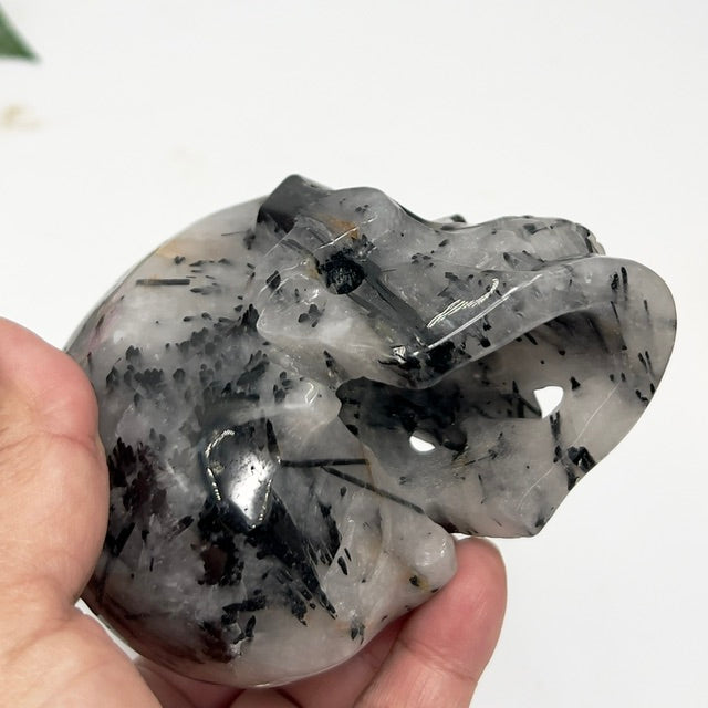 Black Tourmaline in Quartz Skull Hollow Jaw Healing Crystal Carving 715g
