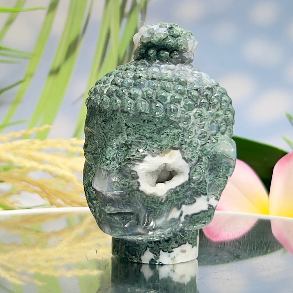 Moss Agate Buddha Crystal 218g