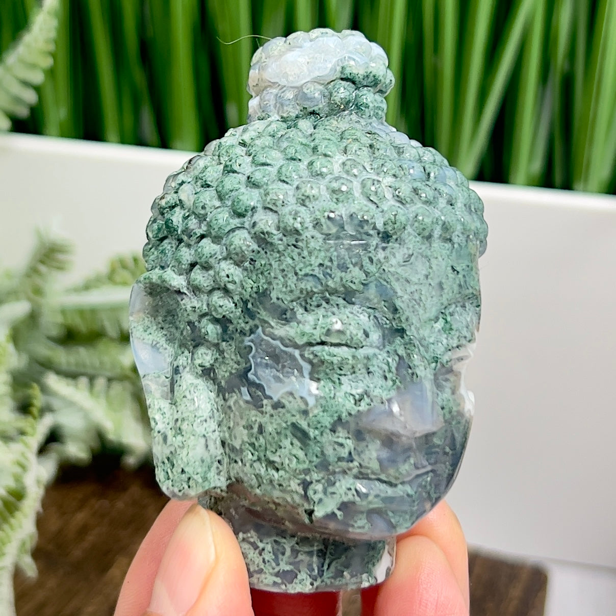 Moss Agate Buddha Crystal 218g
