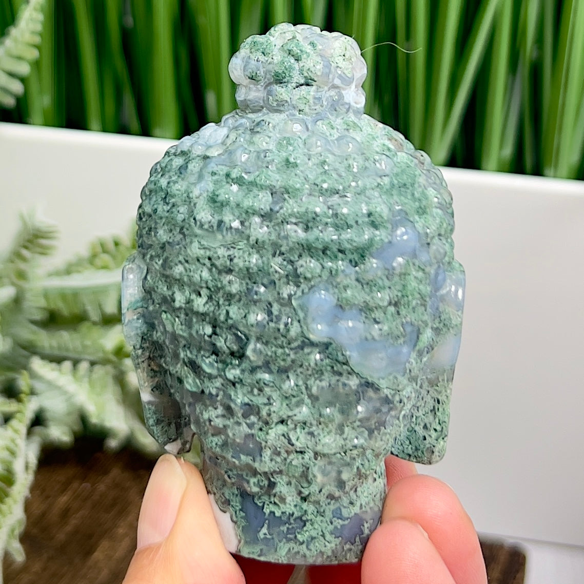 Moss Agate Buddha Crystal 218g