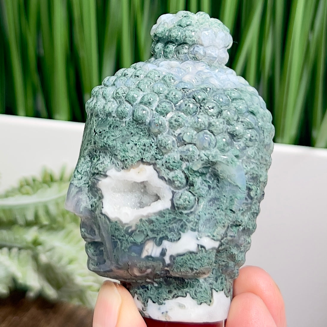Moss Agate Buddha Crystal 218g