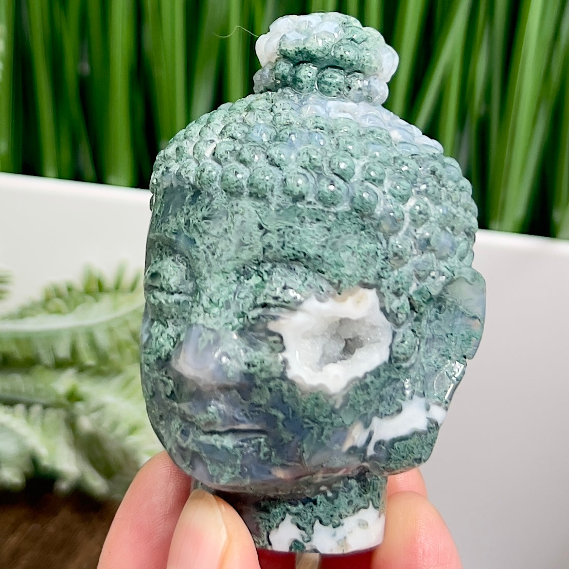 Moss Agate Buddha Crystal 218g