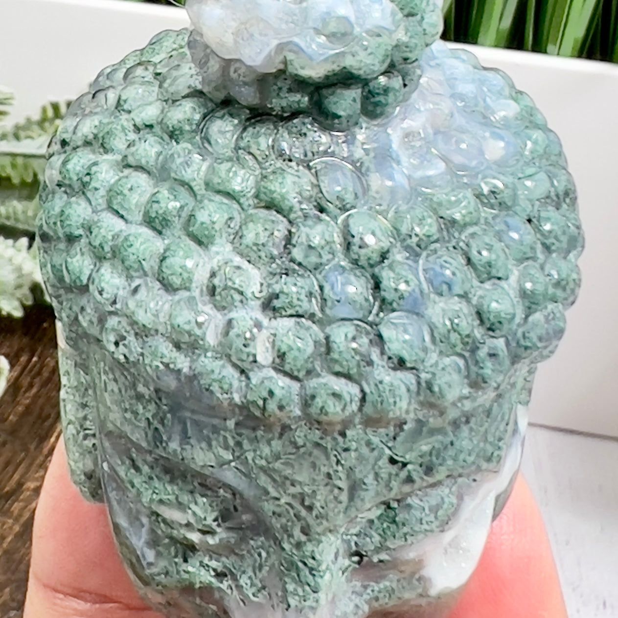 Moss Agate Buddha Crystal 218g