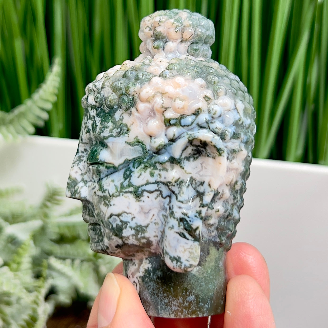 Moss Agate Buddha Crystal 238g