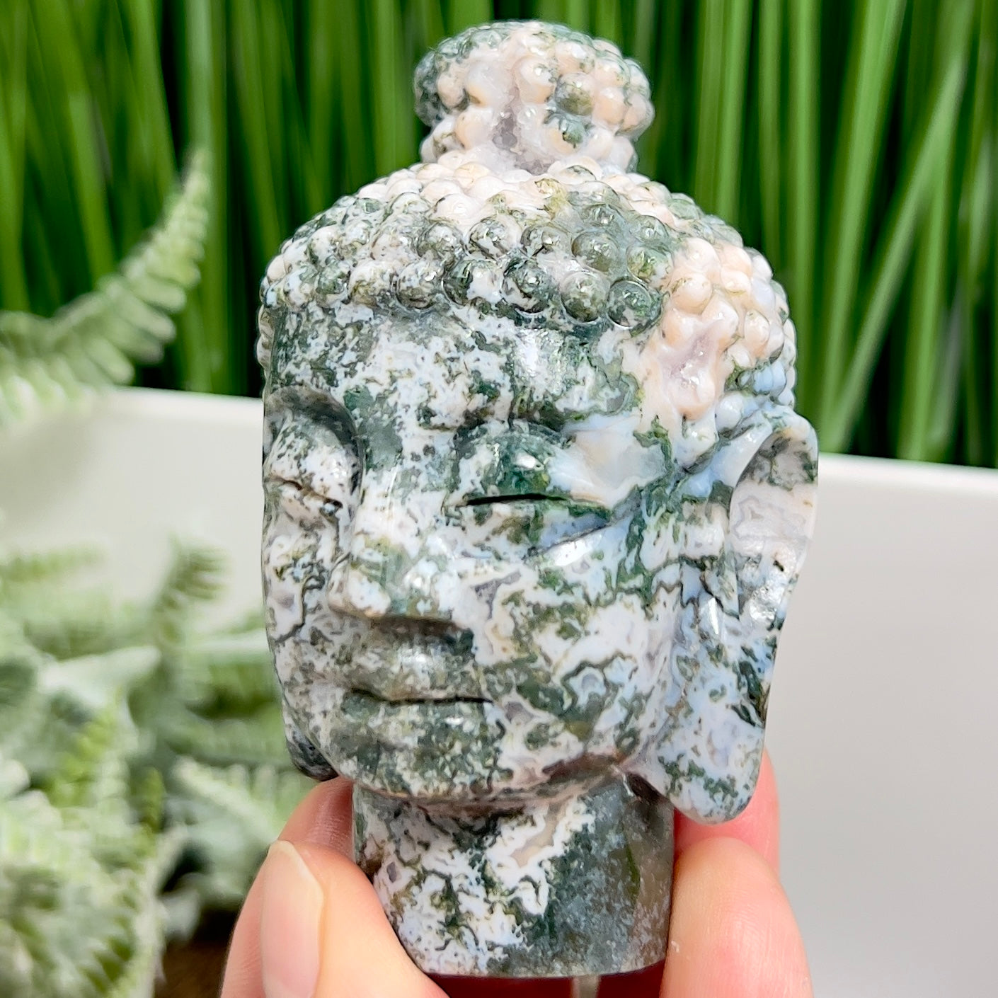 Moss Agate Buddha Crystal 238g