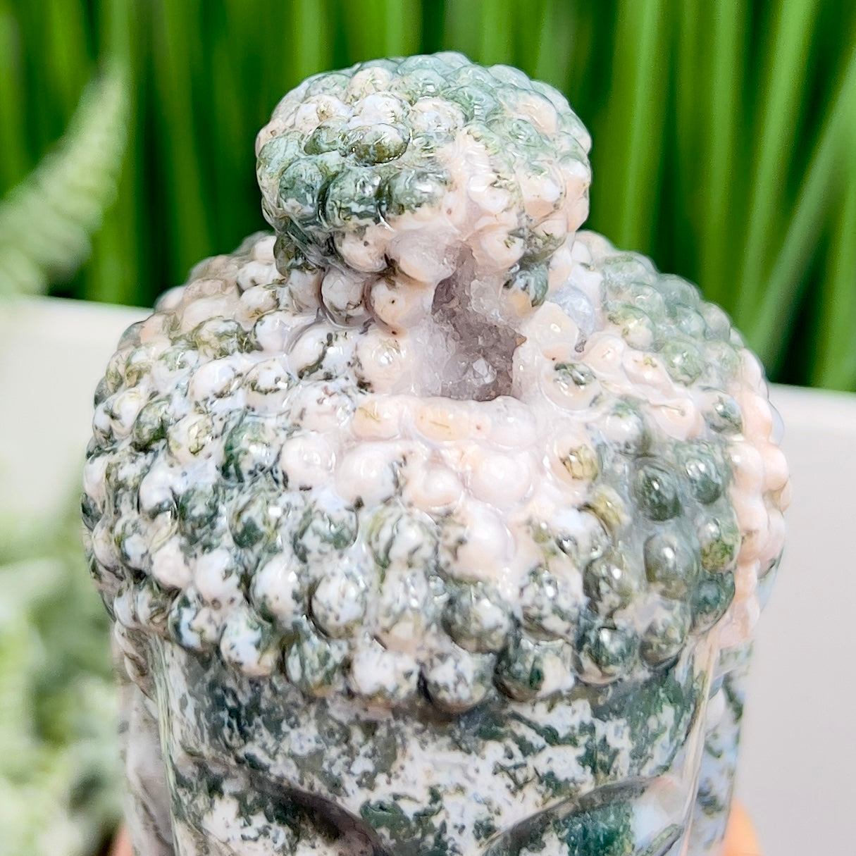 Moss Agate Buddha Crystal 238g