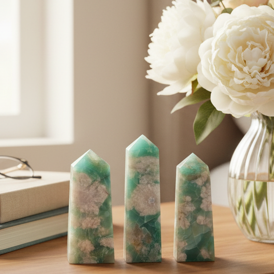 Green Flower Agate Sakura RARE Points Towers Crystal Generators