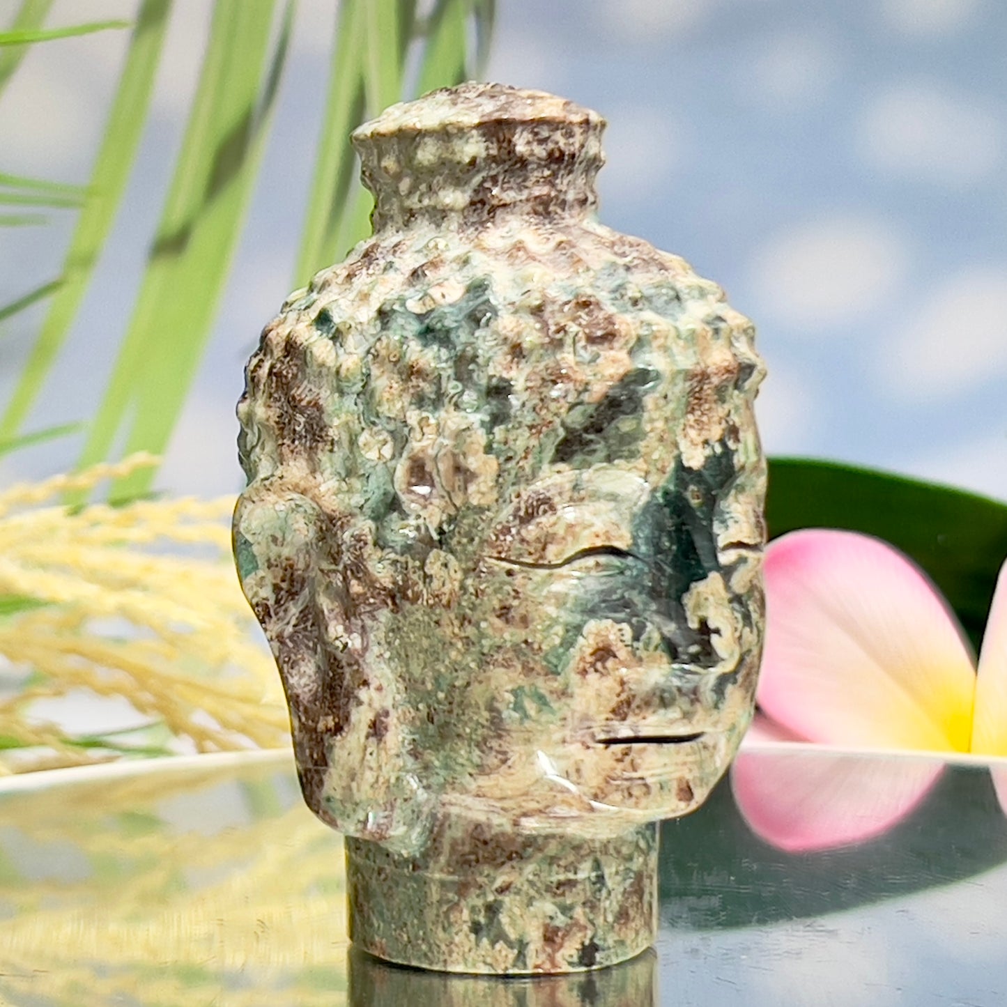 Russian Flower Cherry Blossom Jasper Buddha Rare Crystal 248g