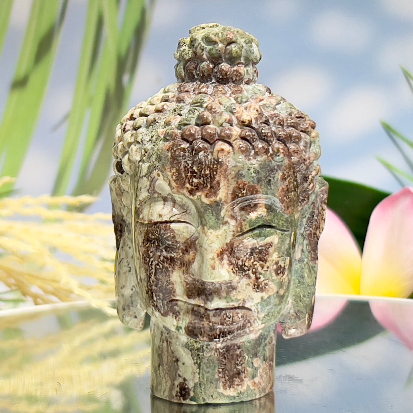 Russian Flower Cherry Blossom Jasper Buddha Rare Crystal 216g