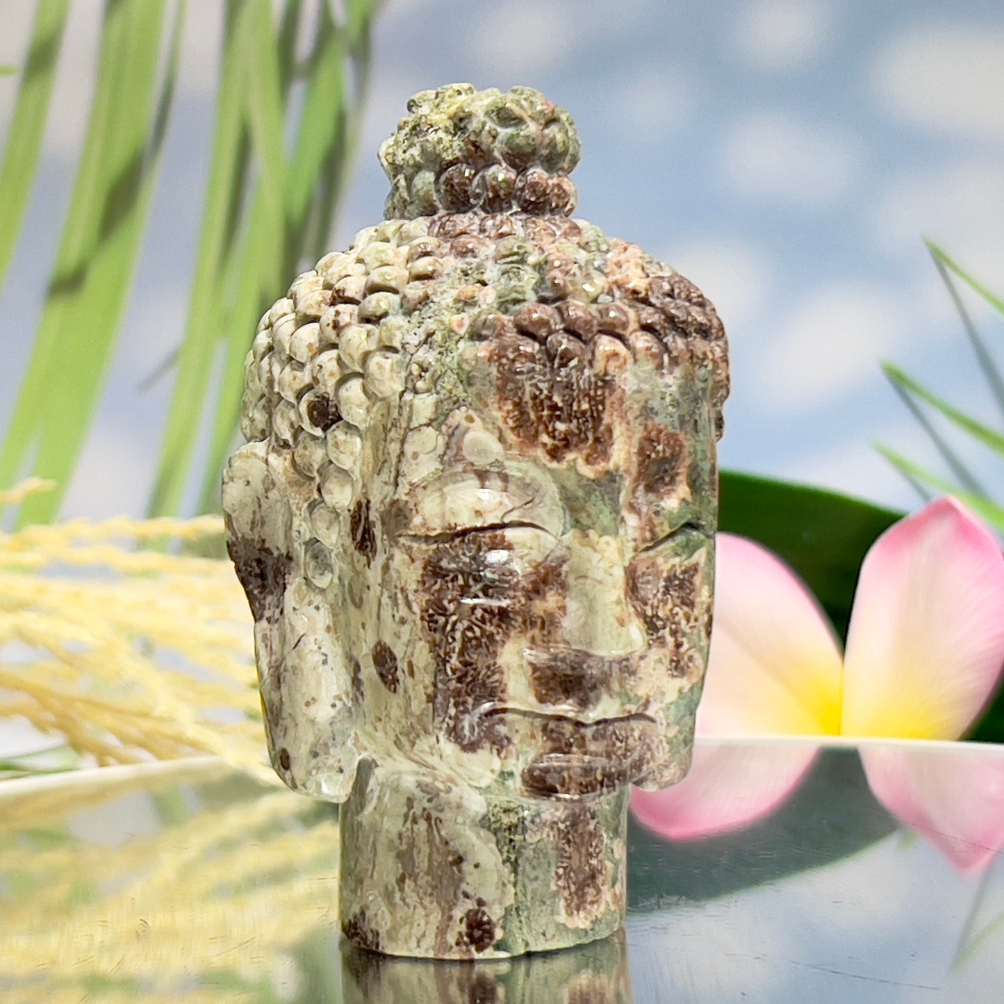 Russian Flower Cherry Blossom Jasper Buddha Rare Crystal 216g