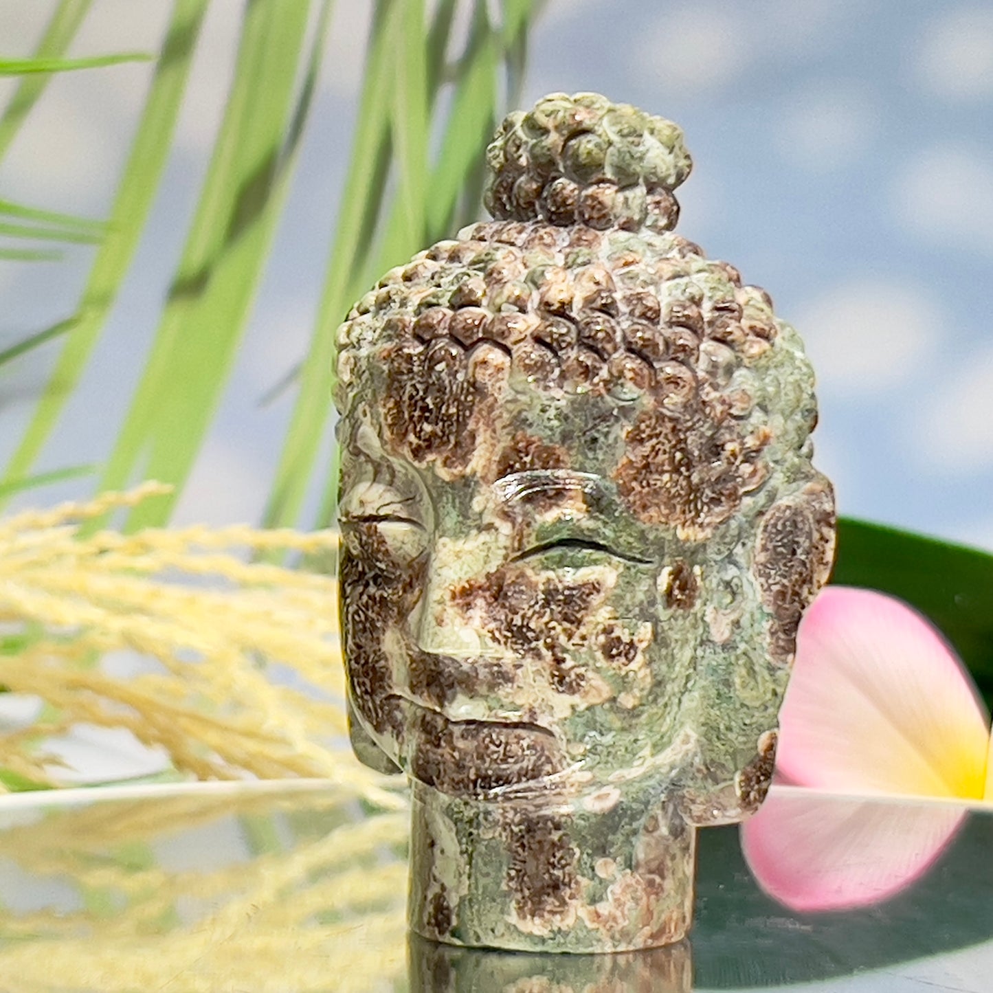 Russian Flower Cherry Blossom Jasper Buddha Rare Crystal 216g