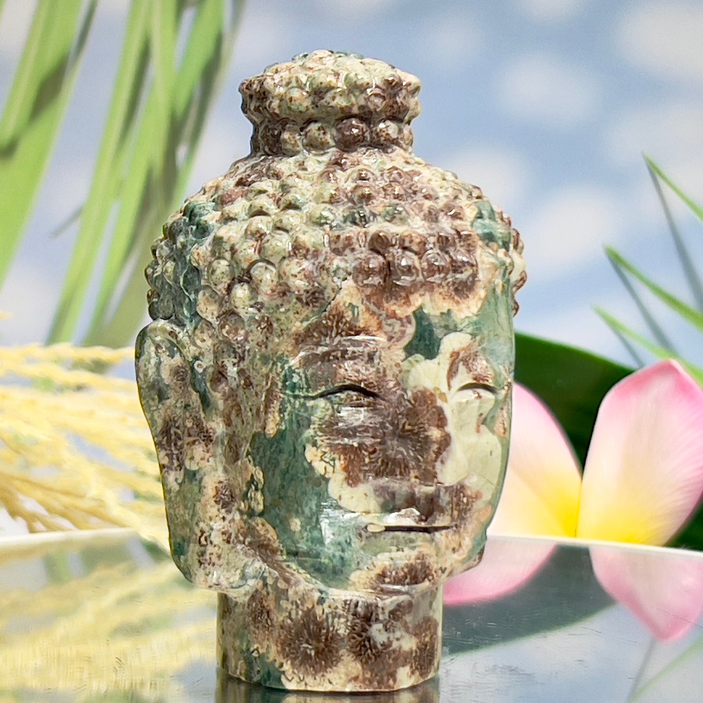 Russian Flower Cherry Blossom Jasper Buddha Rare Crystal 254g