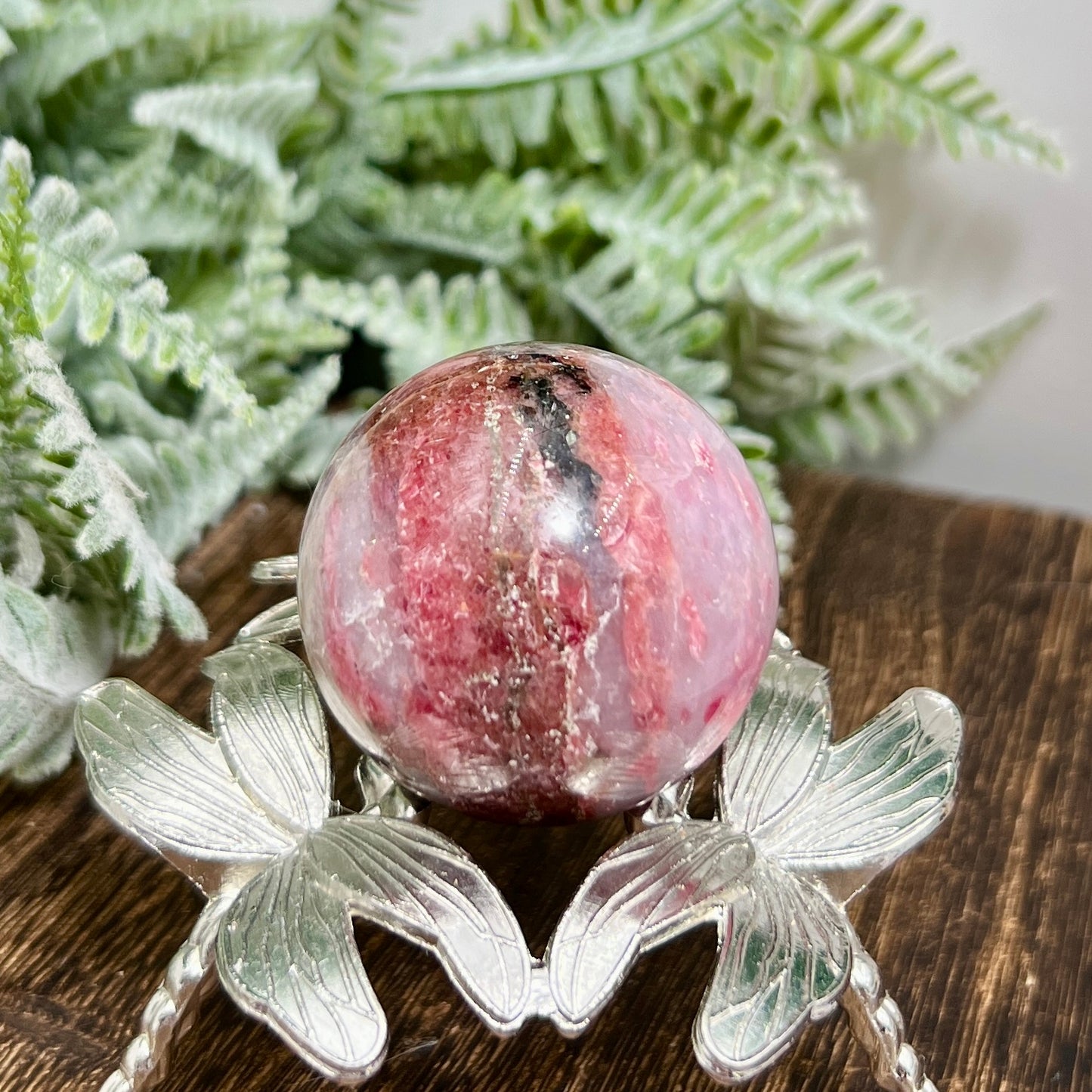 Rhodonite in Quartz Sphere Peru Healing Crystal Ball 102g 40mm