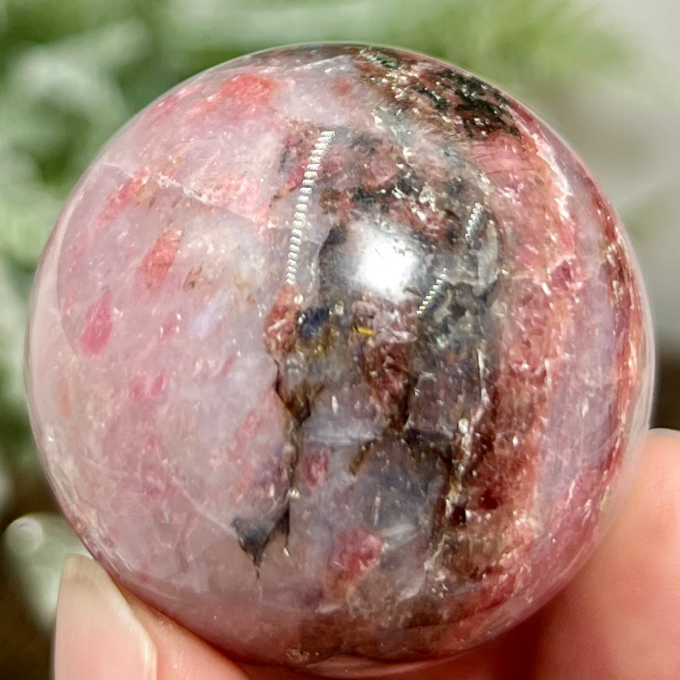 Rhodonite in Quartz Sphere Peru Healing Crystal Ball 102g 40mm