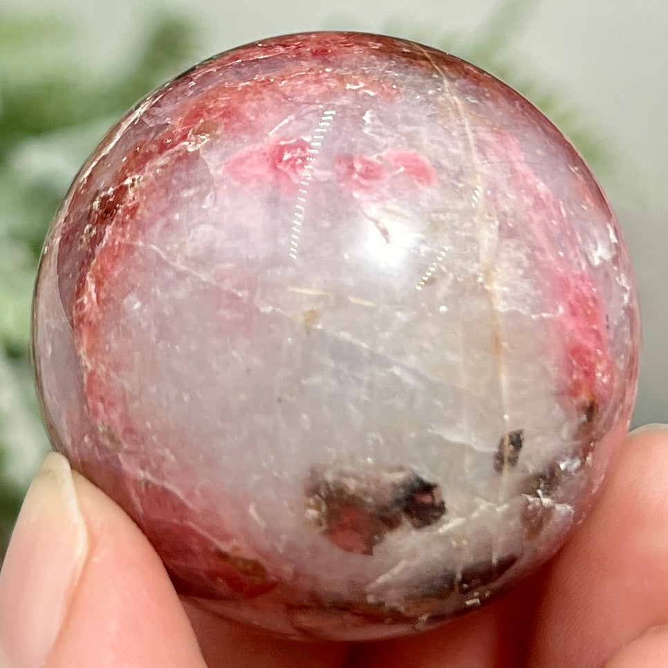 Rhodonite in Quartz Sphere Peru Healing Crystal Ball 102g 40mm