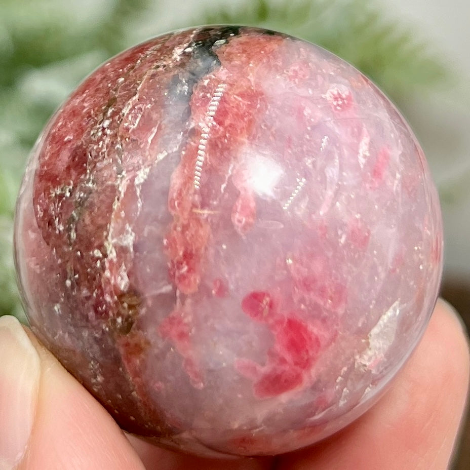 Rhodonite in Quartz Sphere Peru Healing Crystal Ball 102g 40mm