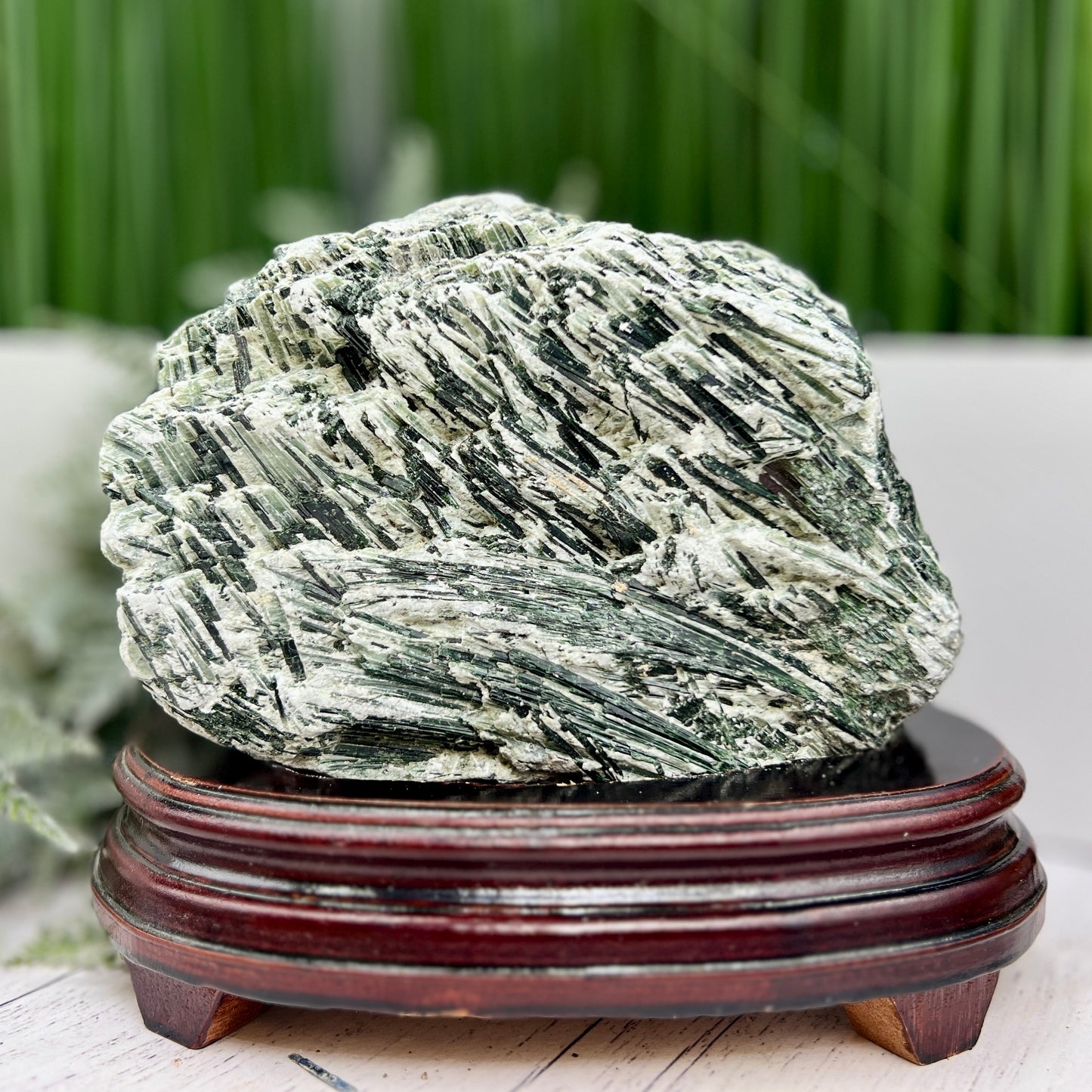 Huge Green Tourmaline Verdelite Raw Specimen with Stand Natural Crystal 2293g