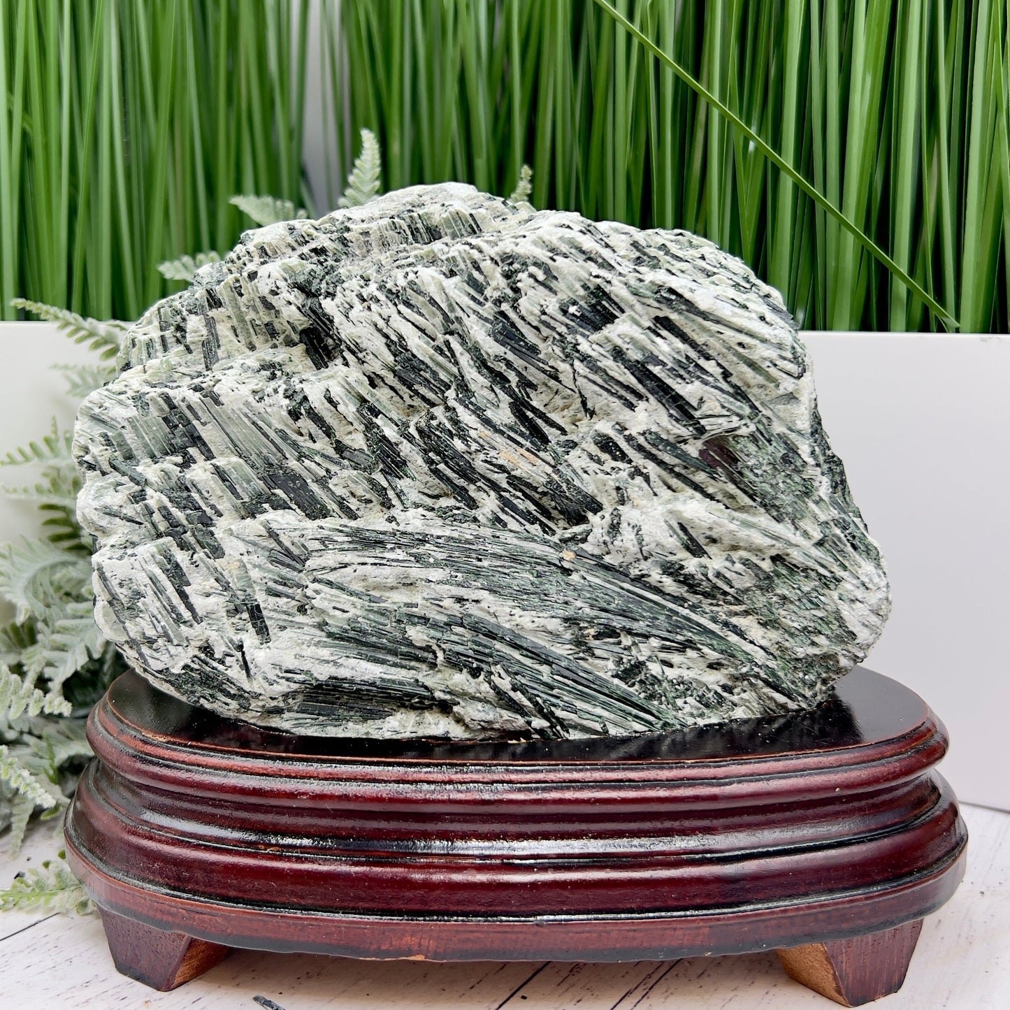 Huge Green Tourmaline Verdelite Raw Specimen with Stand Natural Crystal 2293g
