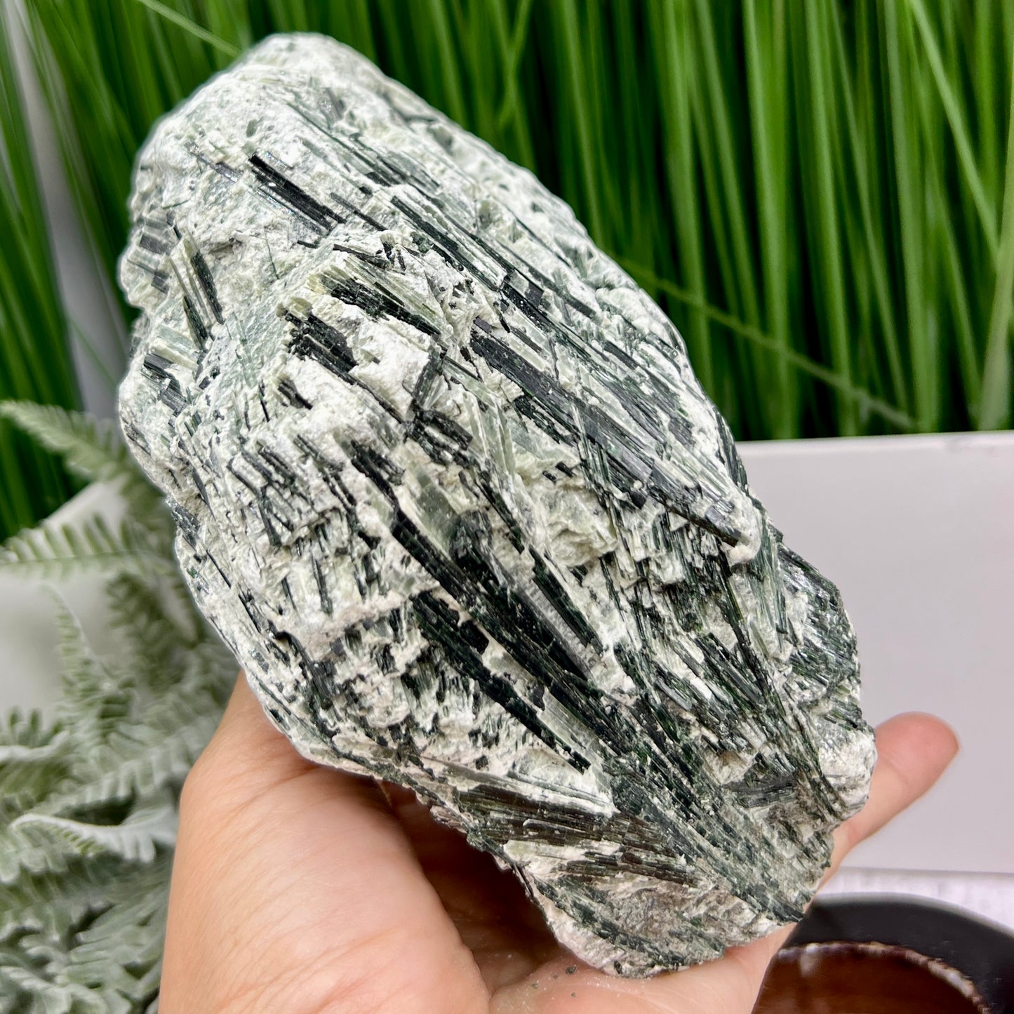 Huge Green Tourmaline Verdelite Raw Specimen with Stand Natural Crystal 2293g