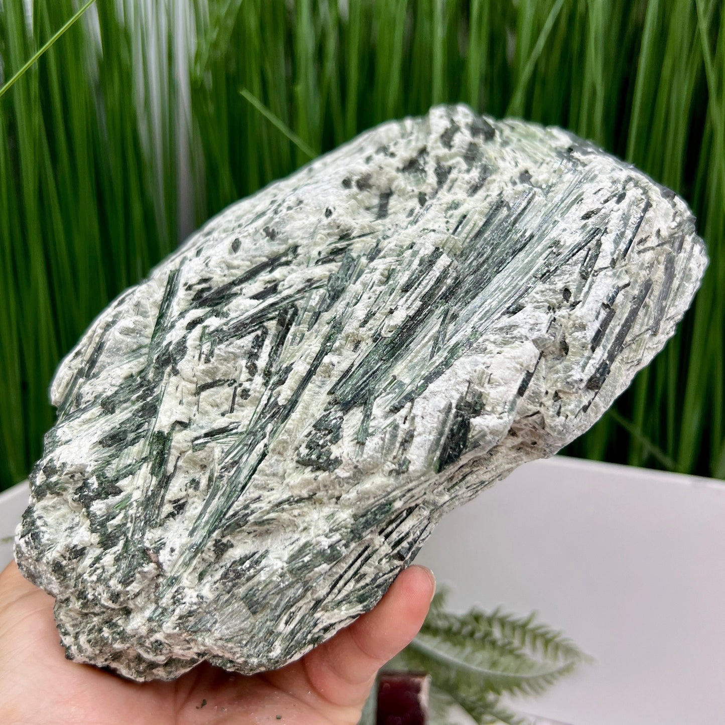 Huge Green Tourmaline Verdelite Raw Specimen with Stand Natural Crystal 2293g