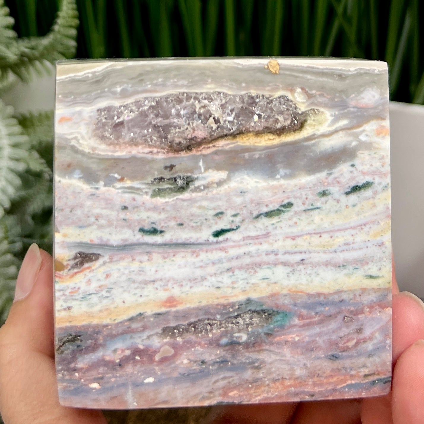 Ocean Sea Jasper Large Druzy Floating Cube Crystal Carving 1184g