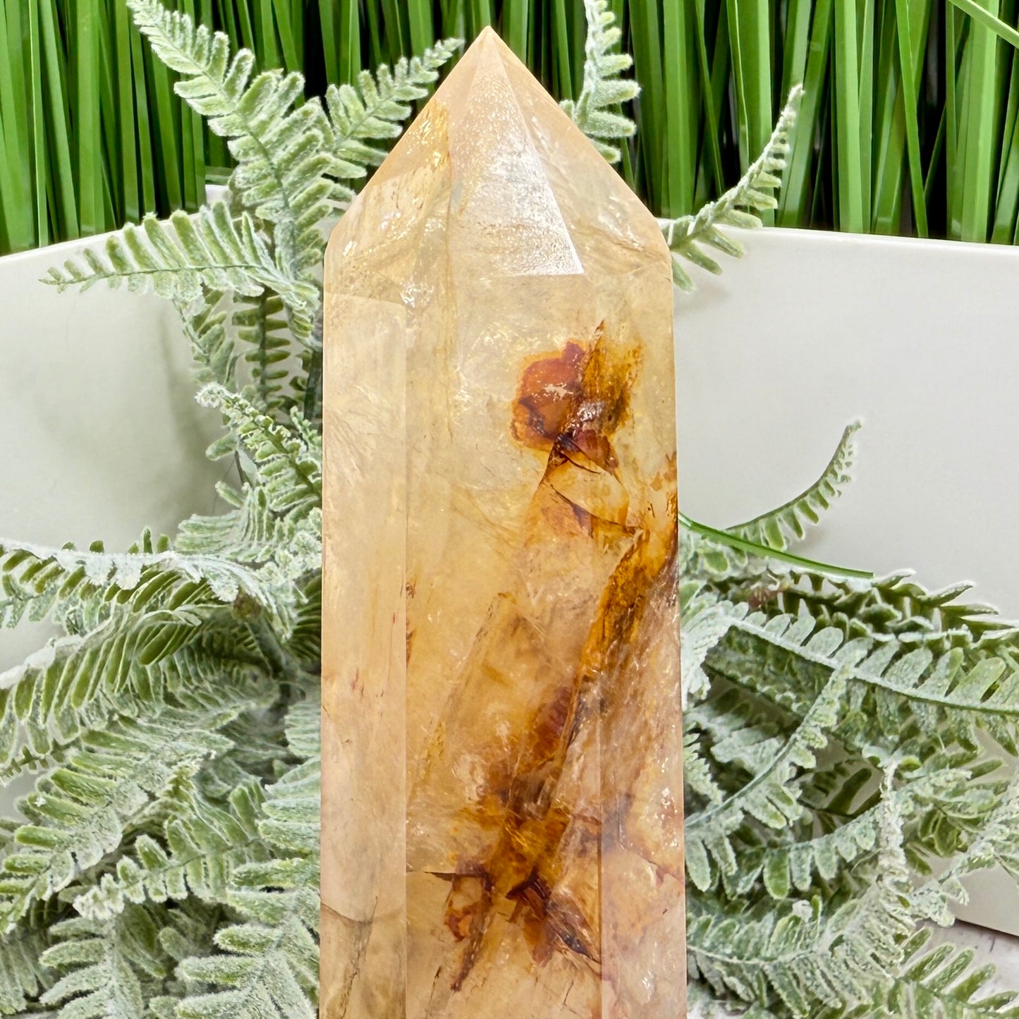 Dendritic Golden Healer Fire Quartz Hematoid Tower RARE Crystal 388g 181mm