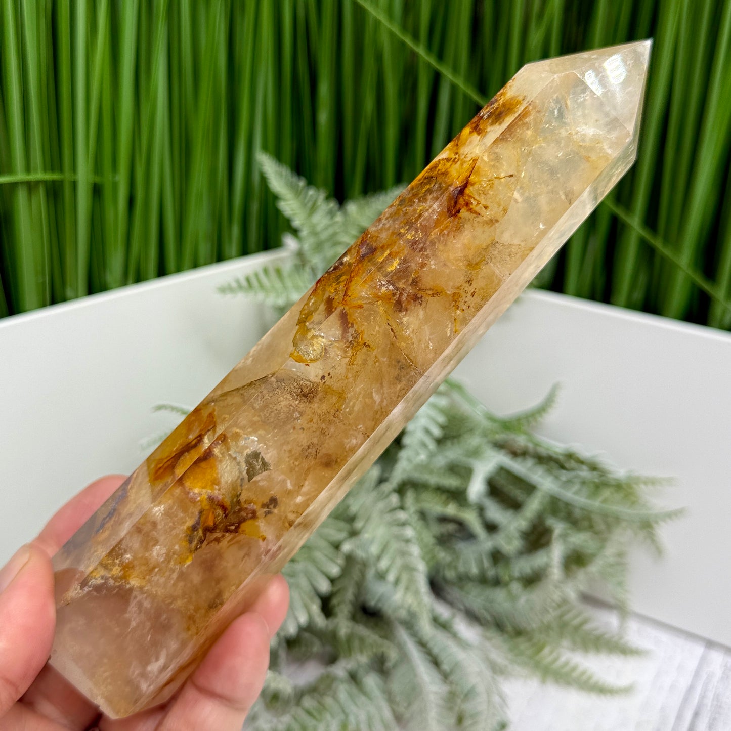 Dendritic Golden Healer Fire Quartz Hematoid Tower RARE Crystal 388g 181mm