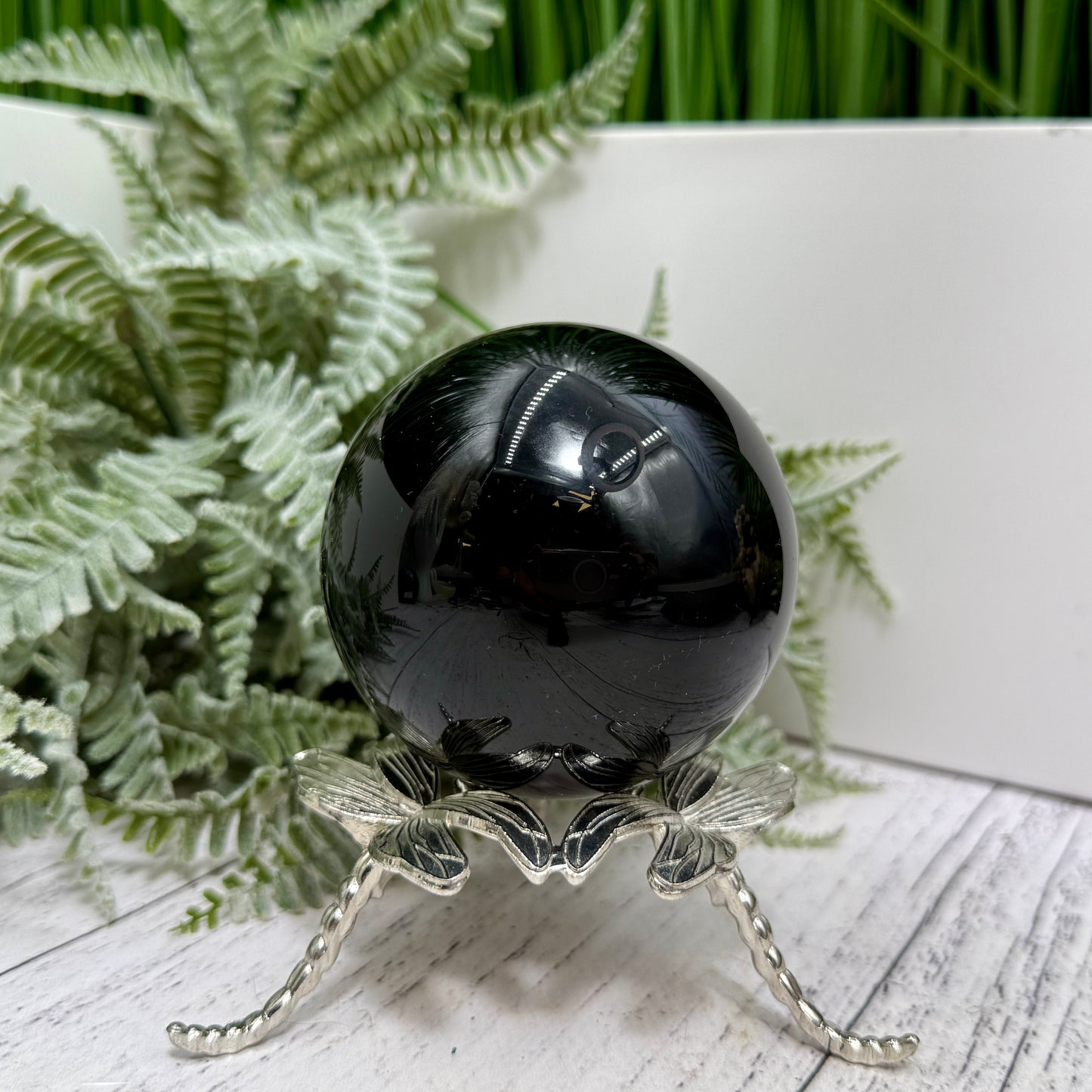Black Obsidian Sphere Crystal Ball 408g 69mm Diameter