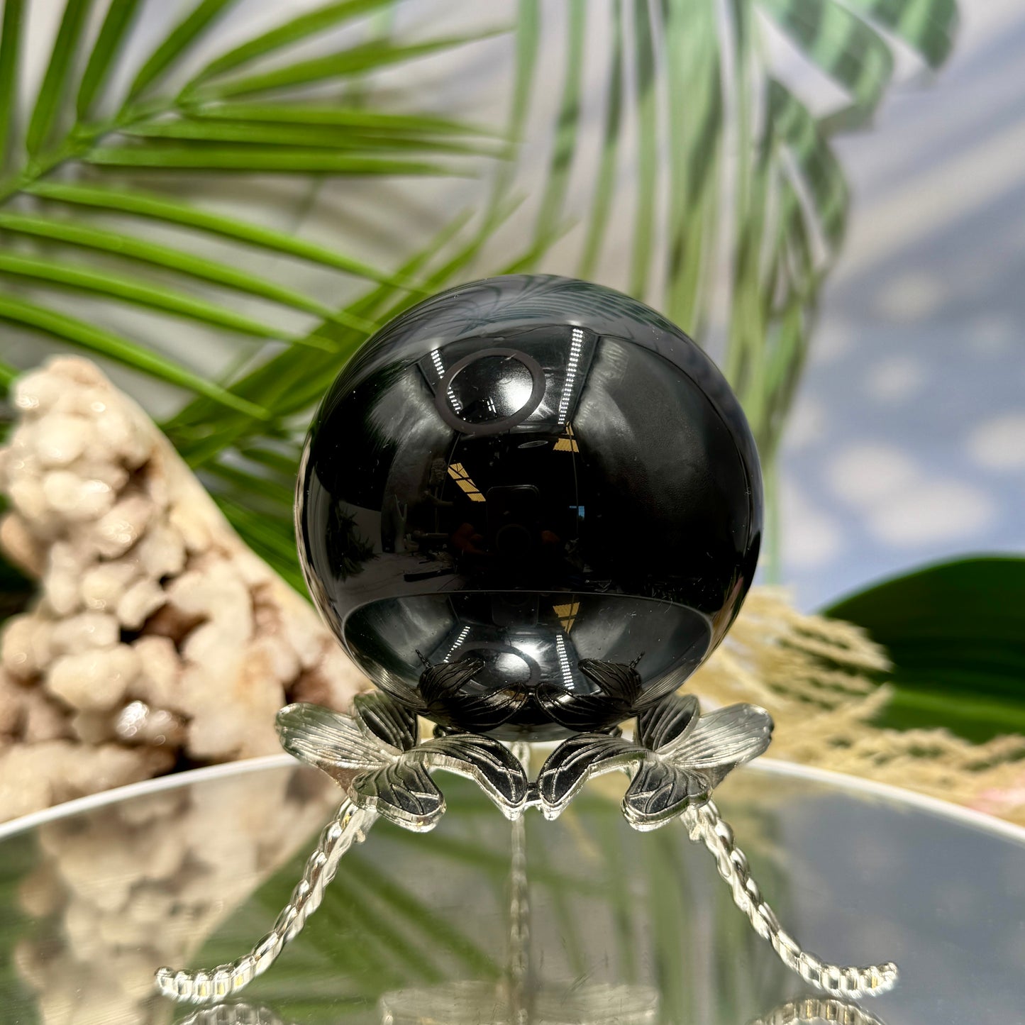 Black Obsidian Sphere Crystal Ball 408g 69mm Diameter