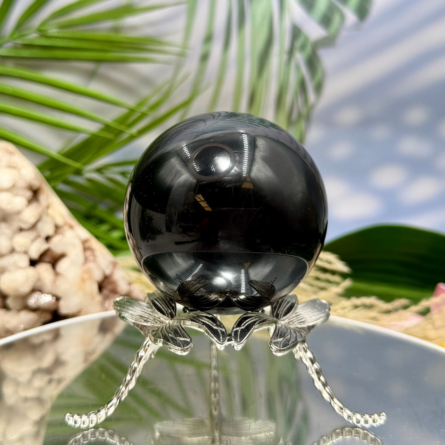 Black Obsidian Sphere Crystal Ball 410g 69mm Diameter
