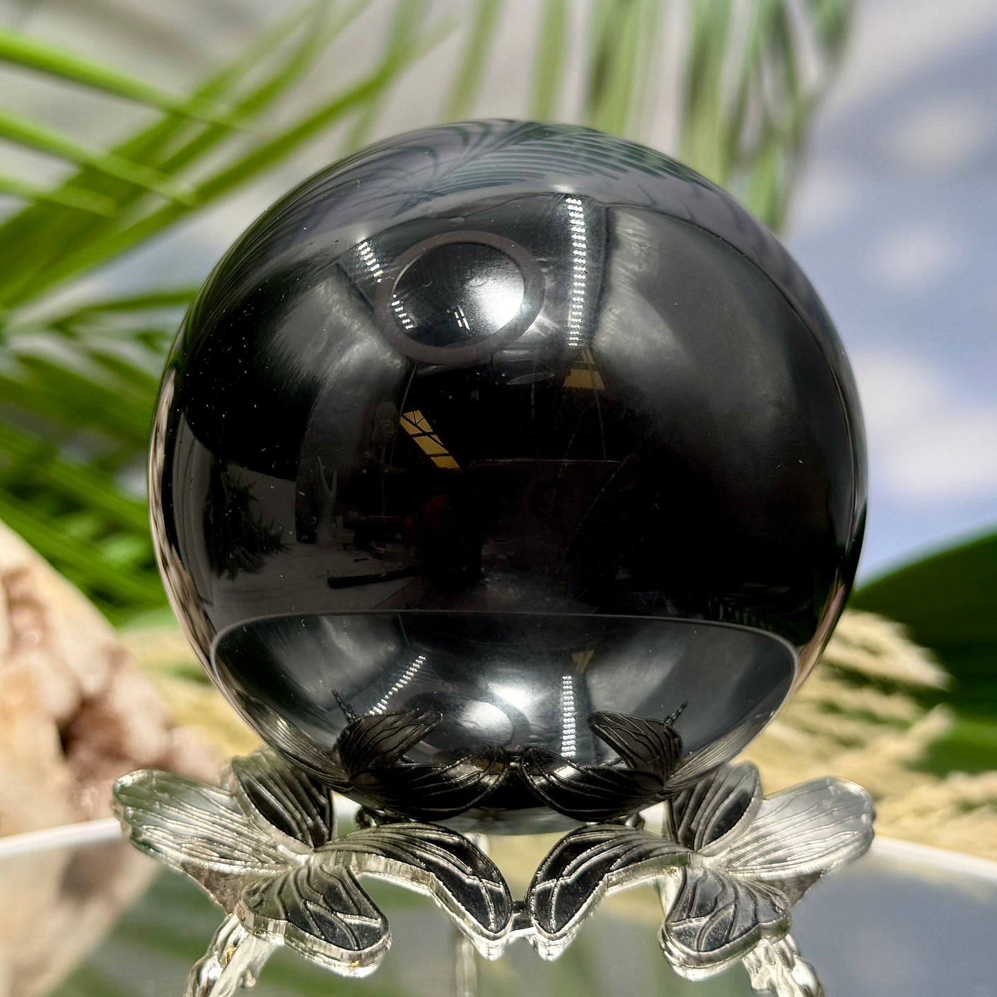 Black Obsidian Sphere Crystal Ball 410g 69mm Diameter