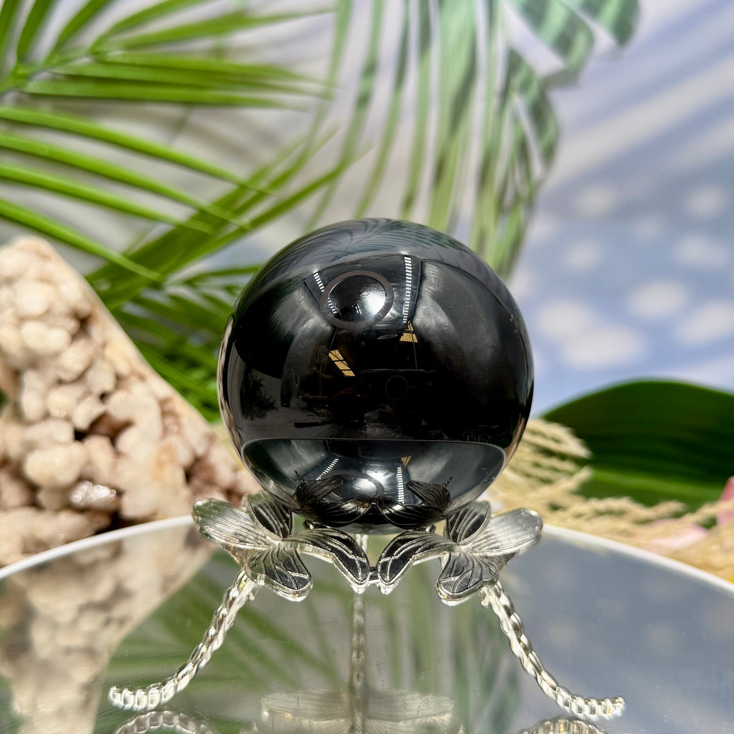 Black Obsidian Sphere Crystal Ball 361g 66mm Diameter
