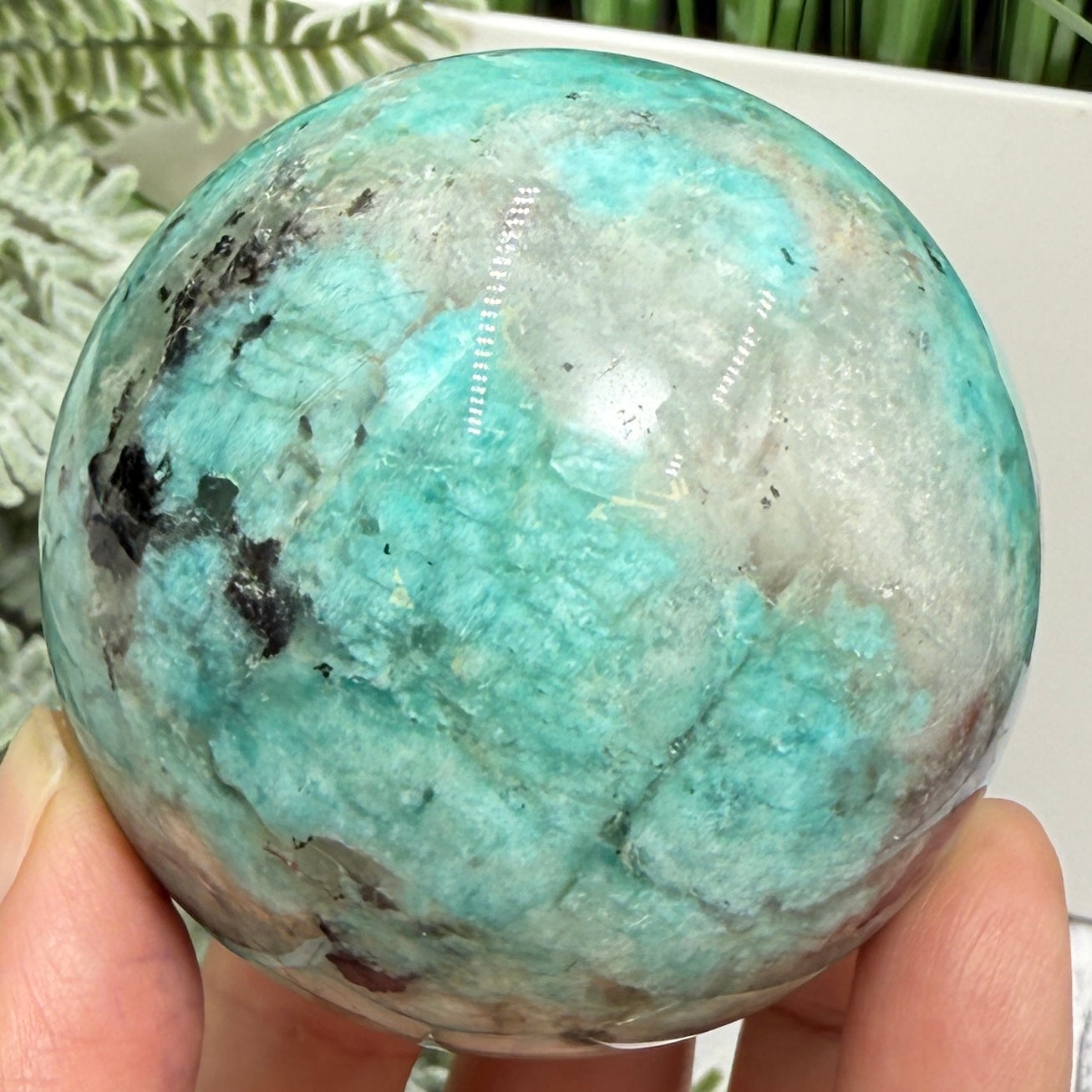 Amazonite with Smoky Quartz Sphere Healing Crystal Ball 350g 64mm Diameter