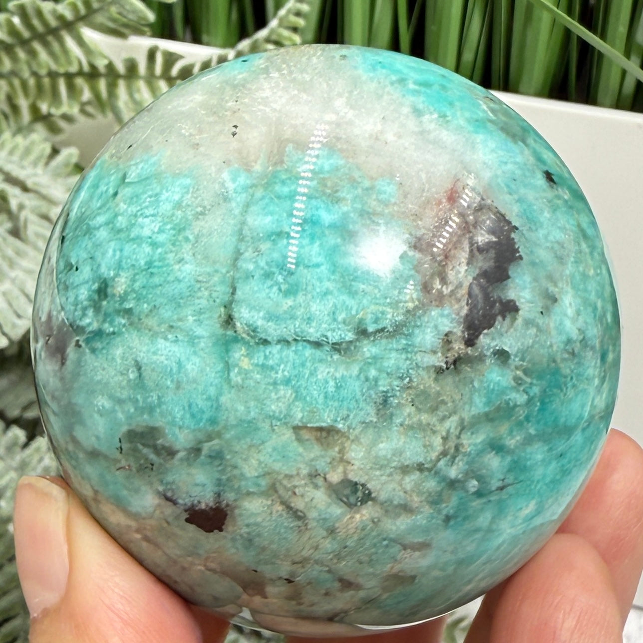Amazonite with Smoky Quartz Sphere Healing Crystal Ball 350g 64mm Diameter