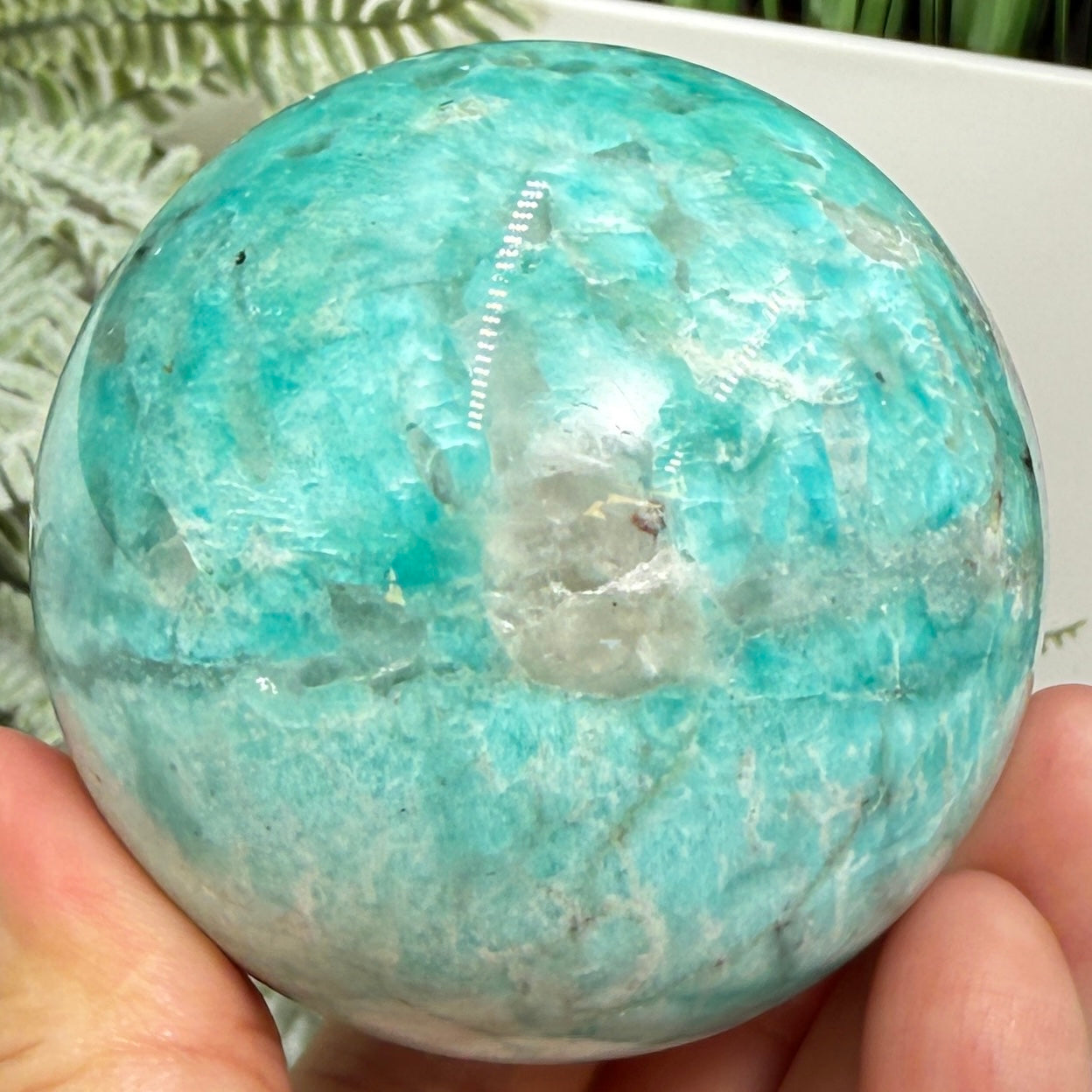 Amazonite with Smoky Quartz Sphere Healing Crystal Ball 350g 64mm Diameter