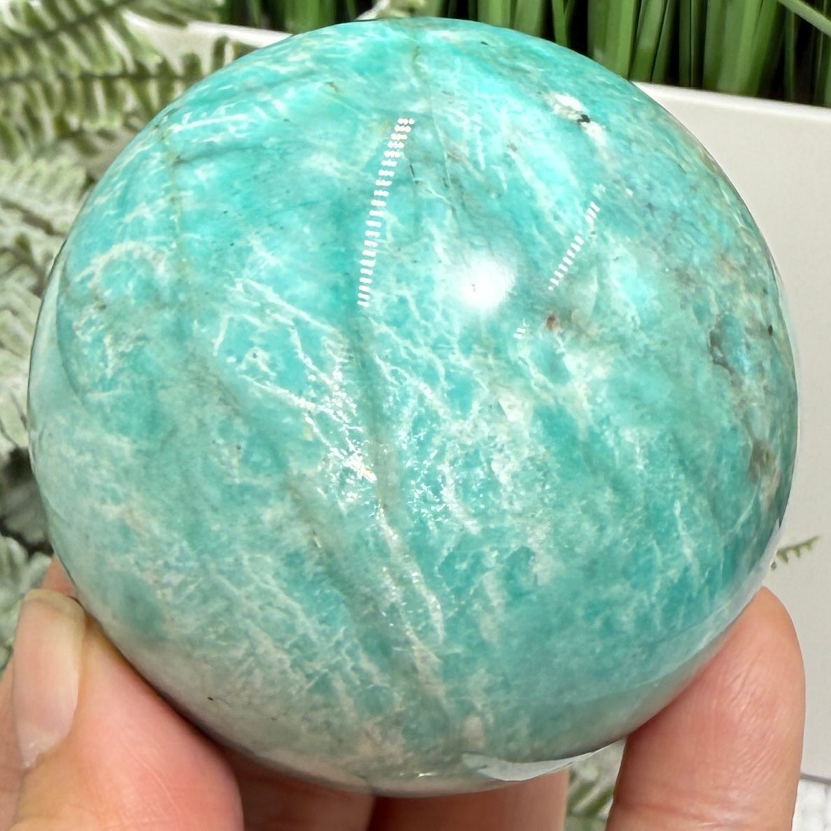 Amazonite with Smoky Quartz Sphere Healing Crystal Ball 350g 64mm Diameter