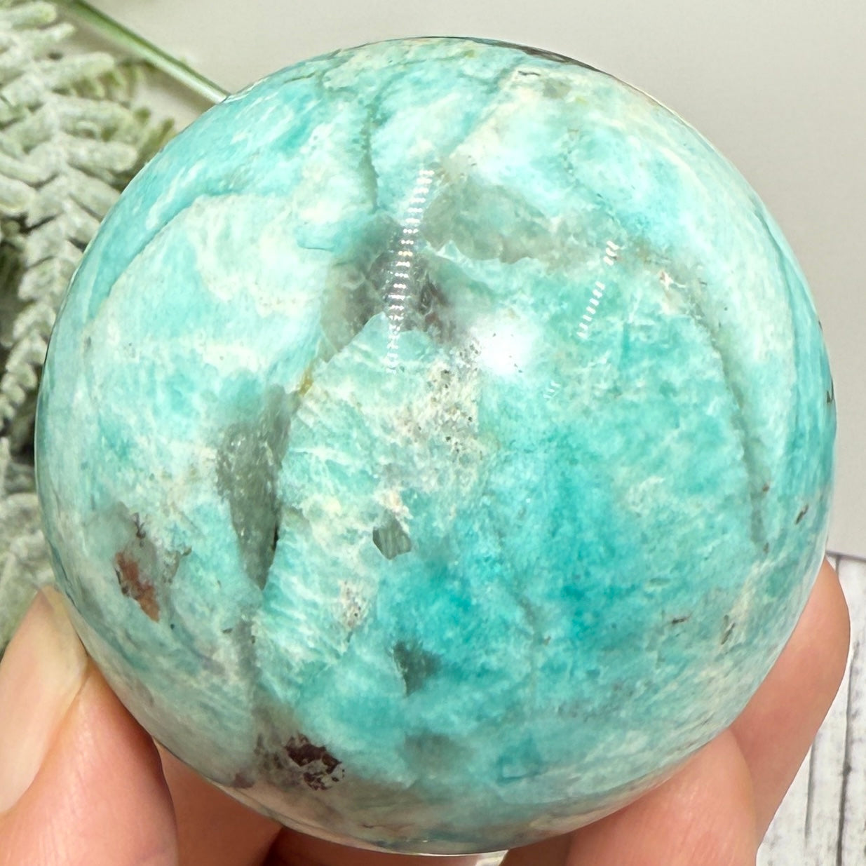 Amazonite with Smoky Quartz Sphere Healing Crystal Ball 251g 57mm Diameter