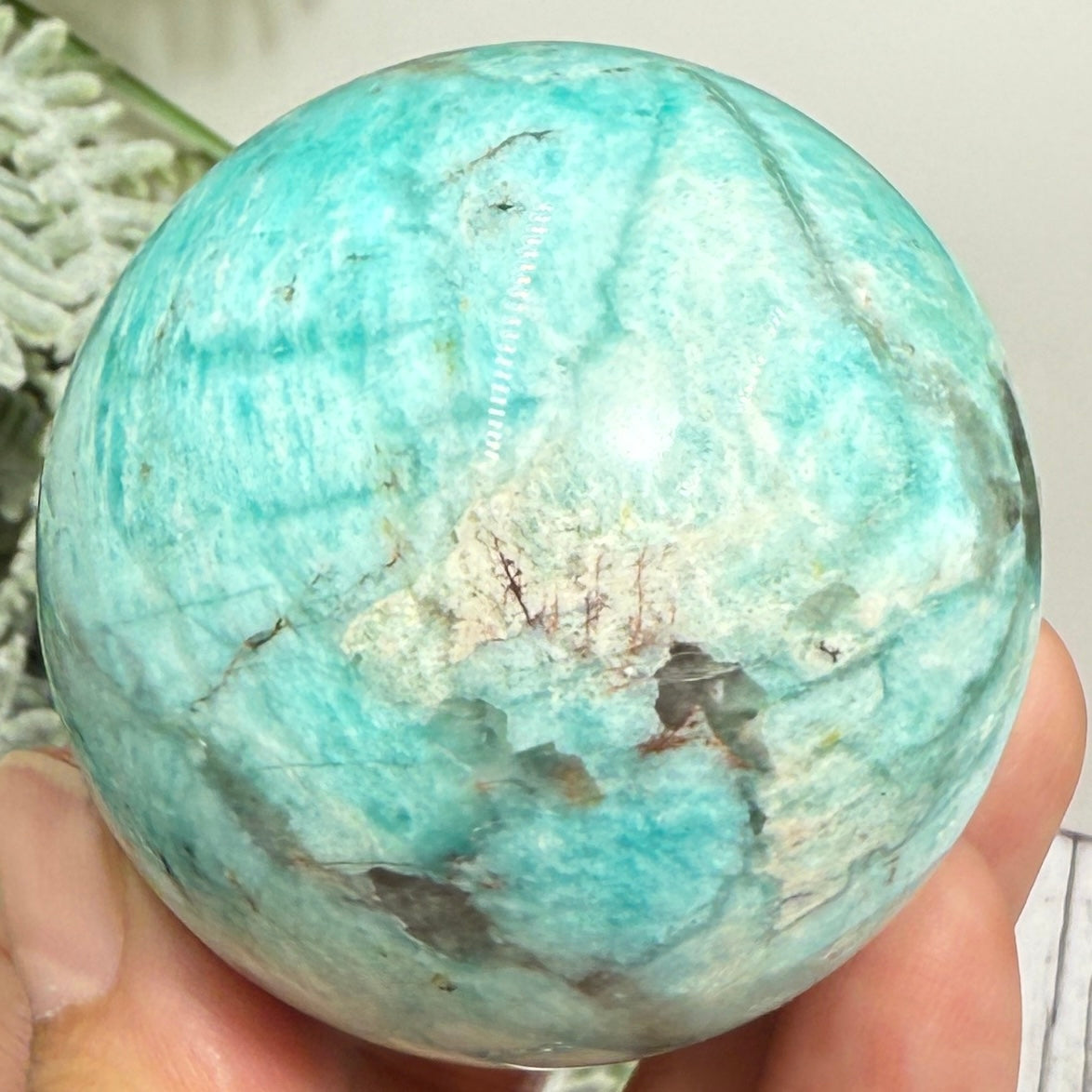 Amazonite with Smoky Quartz Sphere Healing Crystal Ball 251g 57mm Diameter