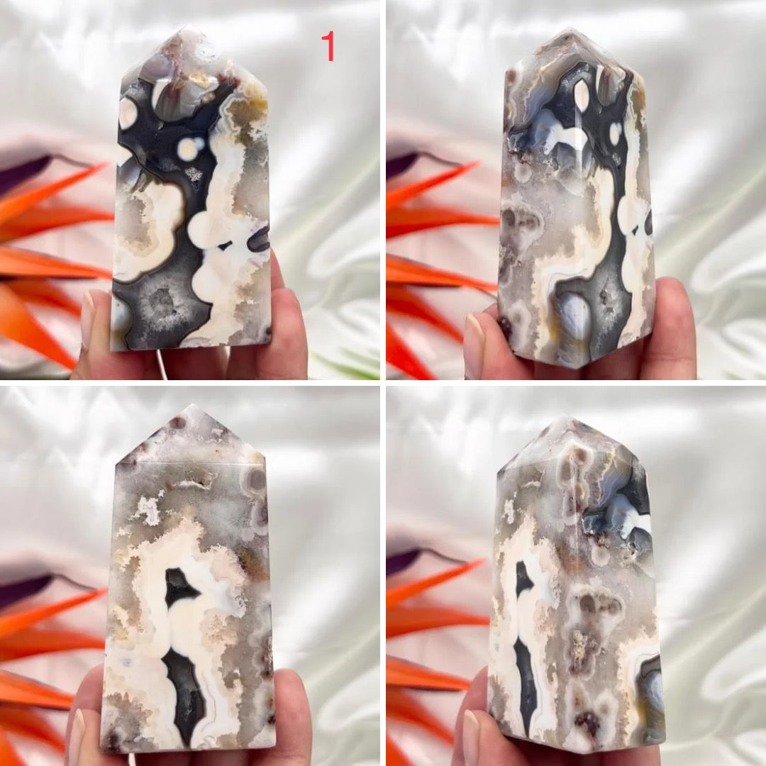 Argentina Black Flower Agate Points Towers Crystal YOU CHOOSE