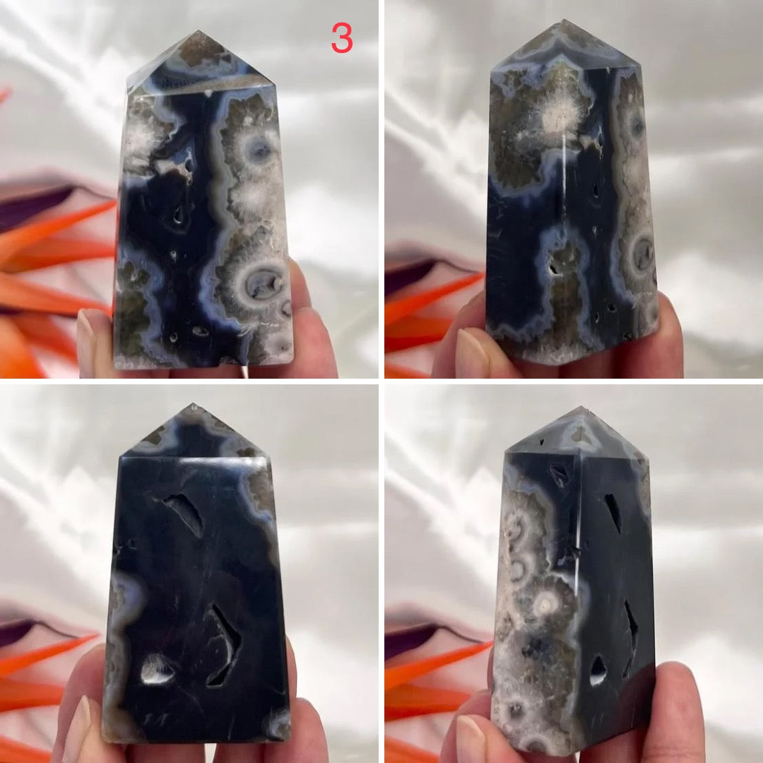 Argentina Black Flower Agate Points Towers Crystal YOU CHOOSE
