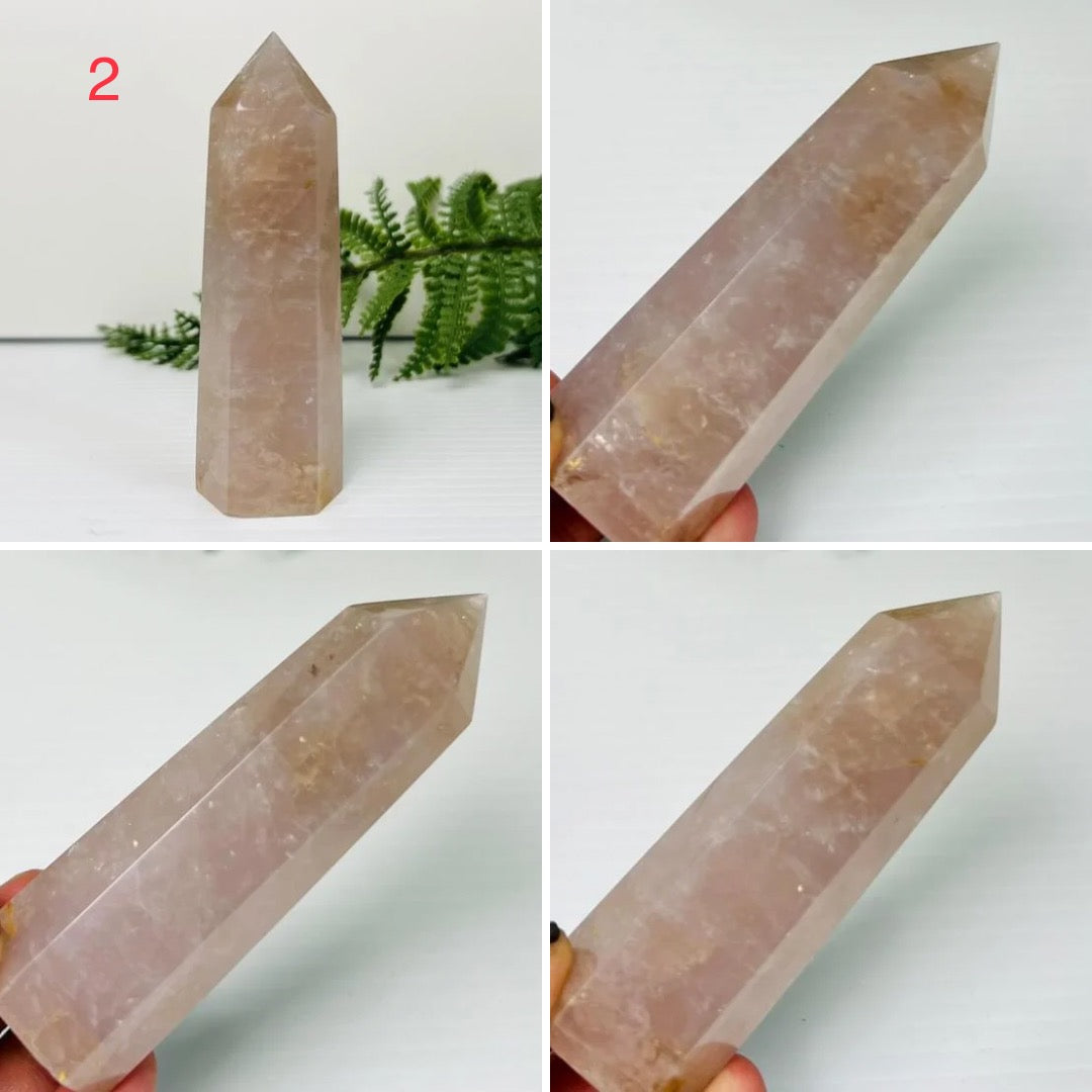 Blue Rose Quartz Golden Healer Quartz Points Towers Crystal YOU CHOOSE
