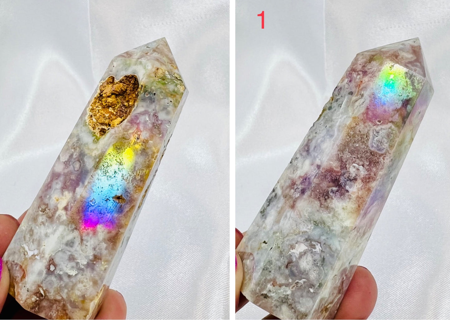 Flower Agate Points Coated in Angel Aura Crystal Generator YOU CHOOSE