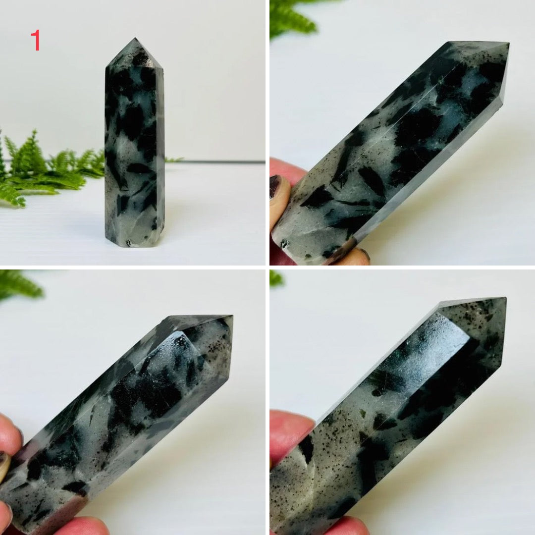 Green Tourmaline in Quartz Points Towers Crystal Generators