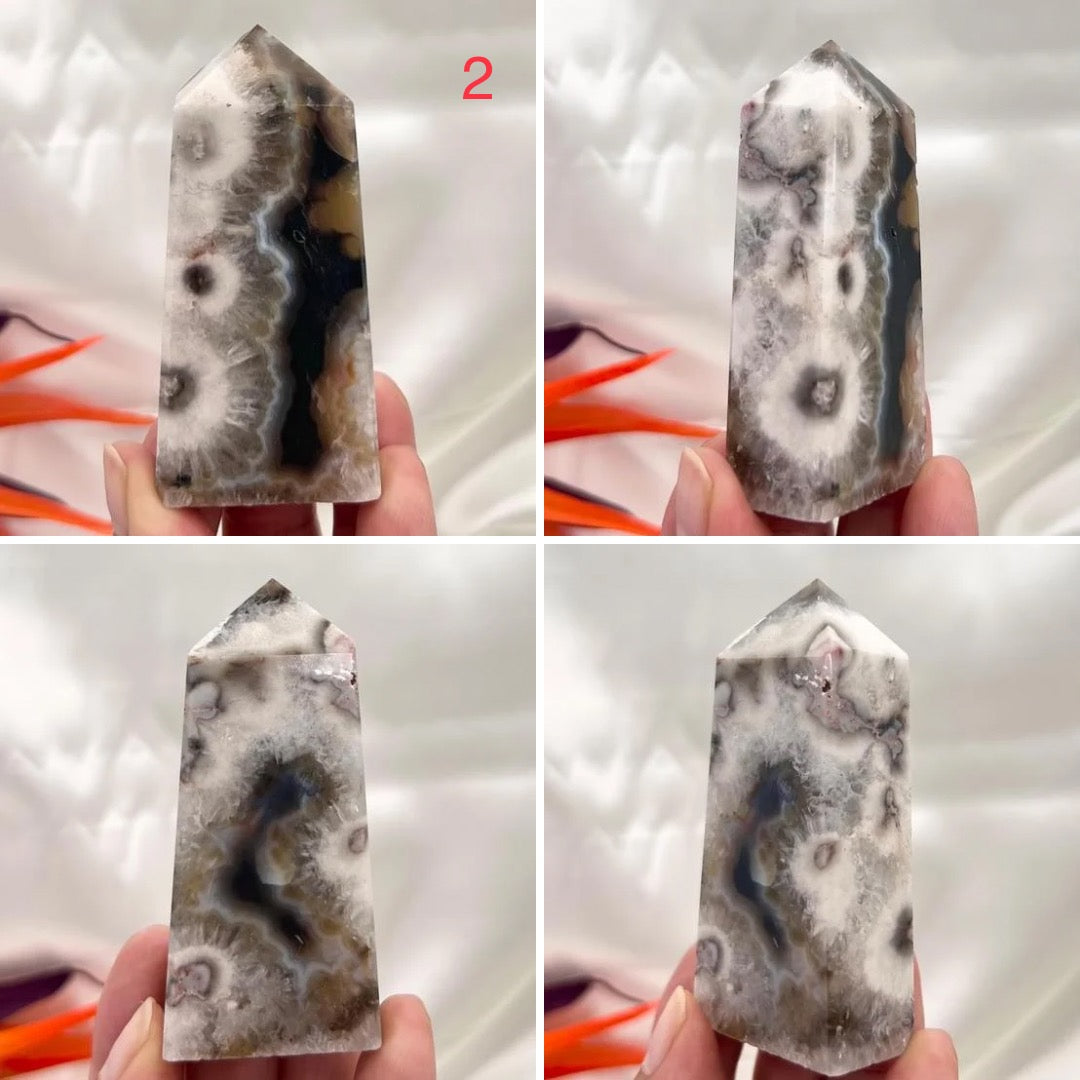 Argentina Black Flower Agate Points Towers Crystal YOU CHOOSE