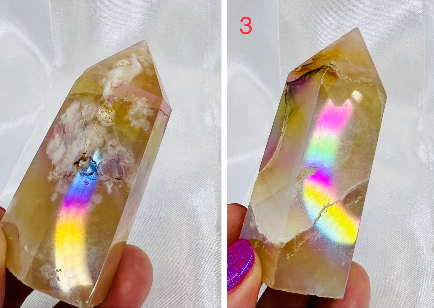 Flower Agate Points Coated in Angel Aura Crystal Generator YOU CHOOSE