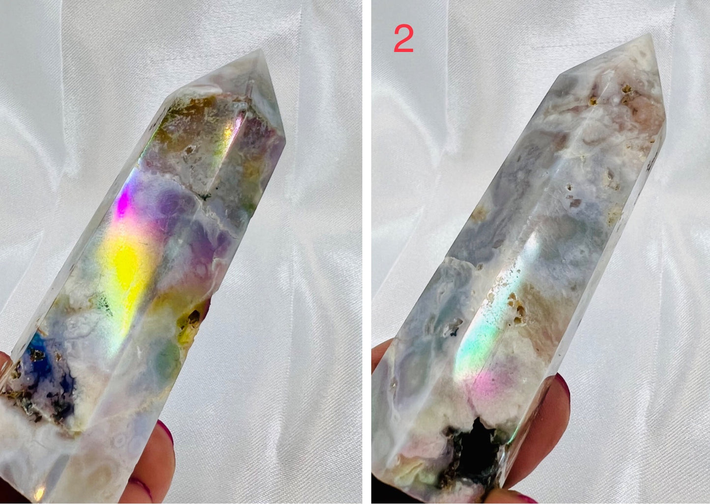 Flower Agate Points Coated in Angel Aura Crystal Generator YOU CHOOSE