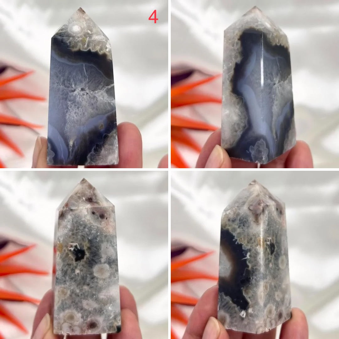 Argentina Black Flower Agate Points Towers Crystal YOU CHOOSE
