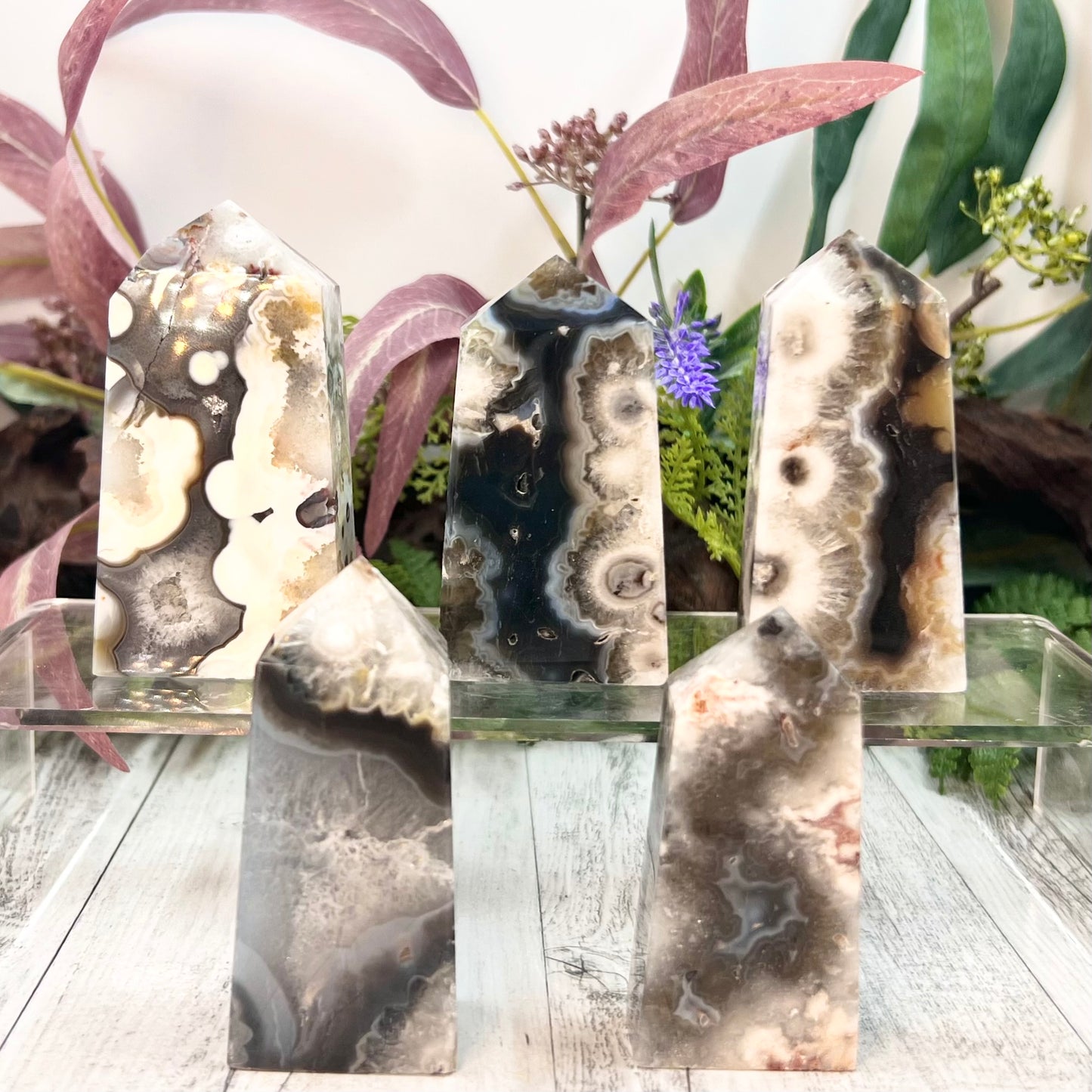 Argentina Black Flower Agate Points Towers Crystal YOU CHOOSE